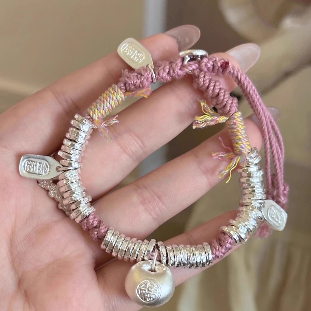 สร้อยข้อมือเชือกถักสีแดงถักมือหญิง โอนปลอดภัย โชคลาภ ของขวัญวันหยุด