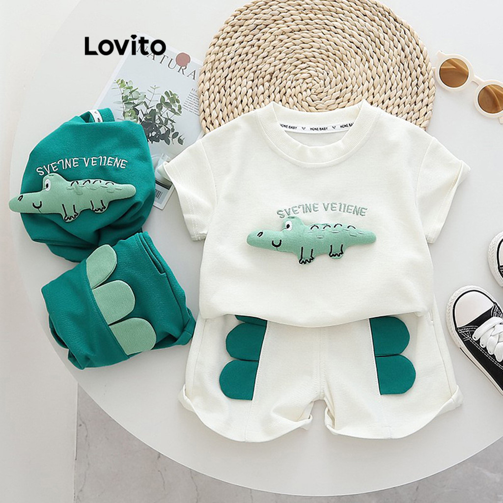 Lovito ชุดกางเกงขาสั้นลายการ์ตูนน่ารักสำหรับเด็กผู้ชาย LNA86038