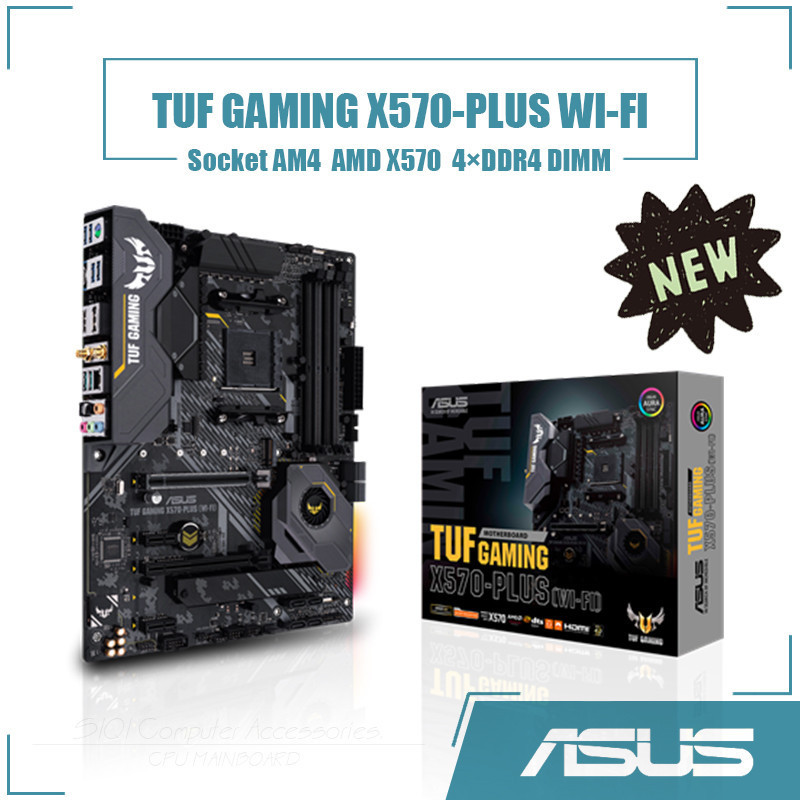 Asus TUF GAMING X570-PLUS (WI-FI) เมนบอร์ด 4xDDR4 DIMM ซ็อกเก็ต AM4 AMD X570 ชิปเซ็ต ATX 128GB