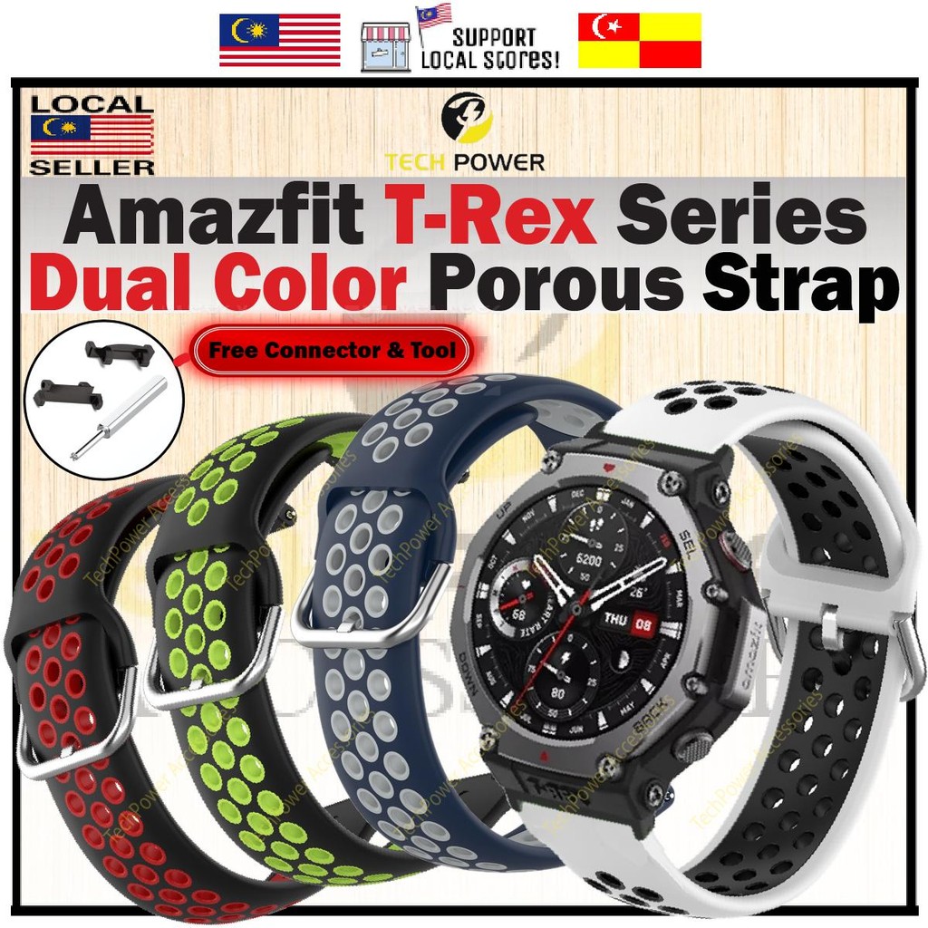 Amazfit T-Rex 3 / Amazfit T-Rex 2 สาย Dual Color สายมีรูพรุน 22 มม.,Tali Jam Amazfit T-Rex3 / Amazfi