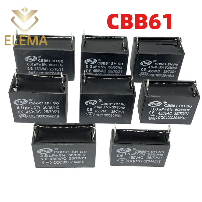 Cbb61 เครื่องปรับอากาศพัดลมสตาร์ทตัวเก็บประจุ 450V 1UF/1.5UF/2UF/3UF/4UF/5UF/6UF/8UF/10UF/12UF 2 พินเริ่มตัวเก็บประจุพัดลมตัวเก็บประจุ