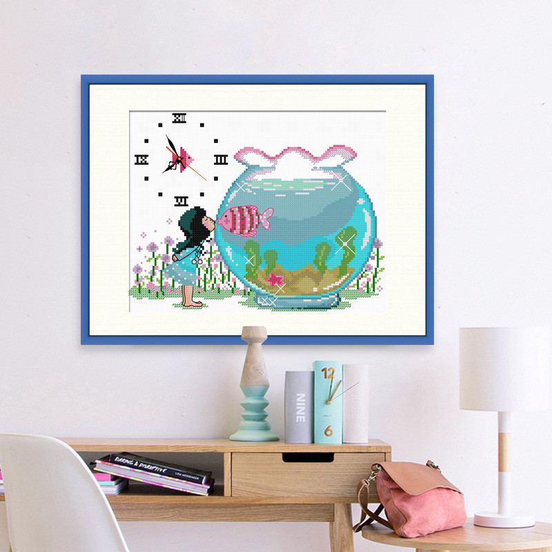 Kiss fish 11CT ไม่มีเย็บปักถักร้อยเต็มรูปแบบเรียบง่ายทันสมัย cross stitch งานศิลปะตกแต่งผนัง 40x33 ซ