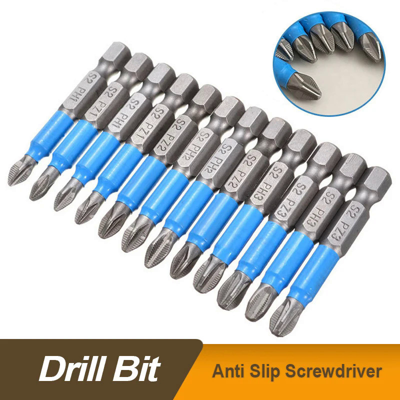 6Pcs Non-Slip Magnetic Screwdriver Bit Set 50mm 1/4" Hex Shank Phillips/Cross Head Screwdriver Drill