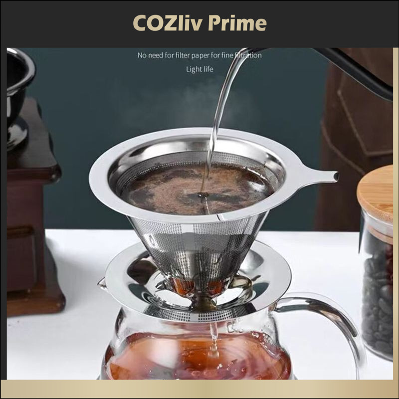 【จัดส่งทันที】Coffee Dripper 304 ตัวกรองกาแฟ สแตนเลส2ชั้น, ถ้วยกรองกระชอน, ภาชนะใส่กาแฟแบบเท, ไม่ต้องใช้กระดาษกรอง