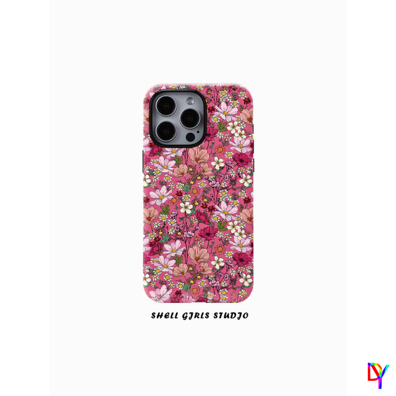 เคสสําหรับ Apple 15/16/17pro 14plus ขั้นสูง 13pro อินเทรนด์ iPhone 12pro 11 Drop-Resistant สีชมพูดอกไม้ป่าซิลิโคนอ่อนนุ่มปกแข็งฟิล์ม