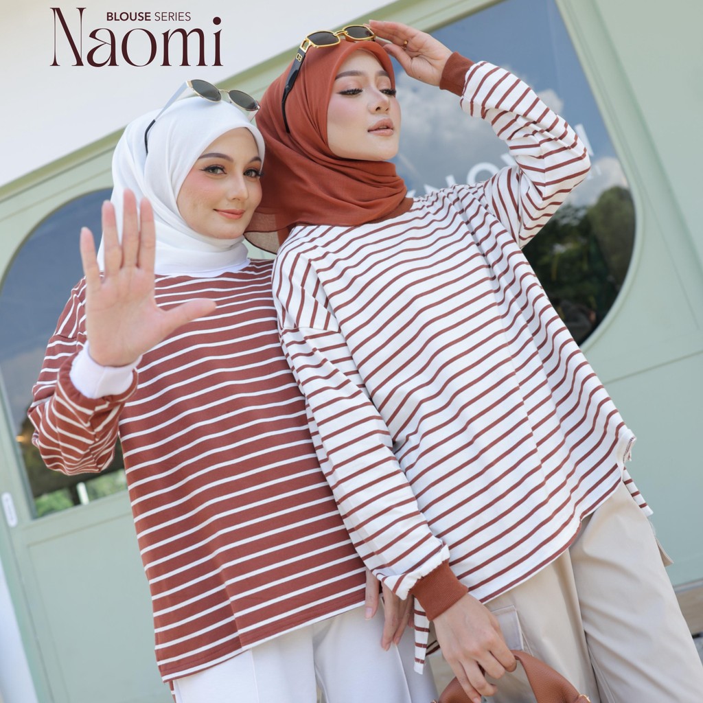 BLOUSE NAOMI เสื้อเชิ้ตลาย Baju Wanita Muslimah Baggy ชุดผ้าฝ้ายหลวม