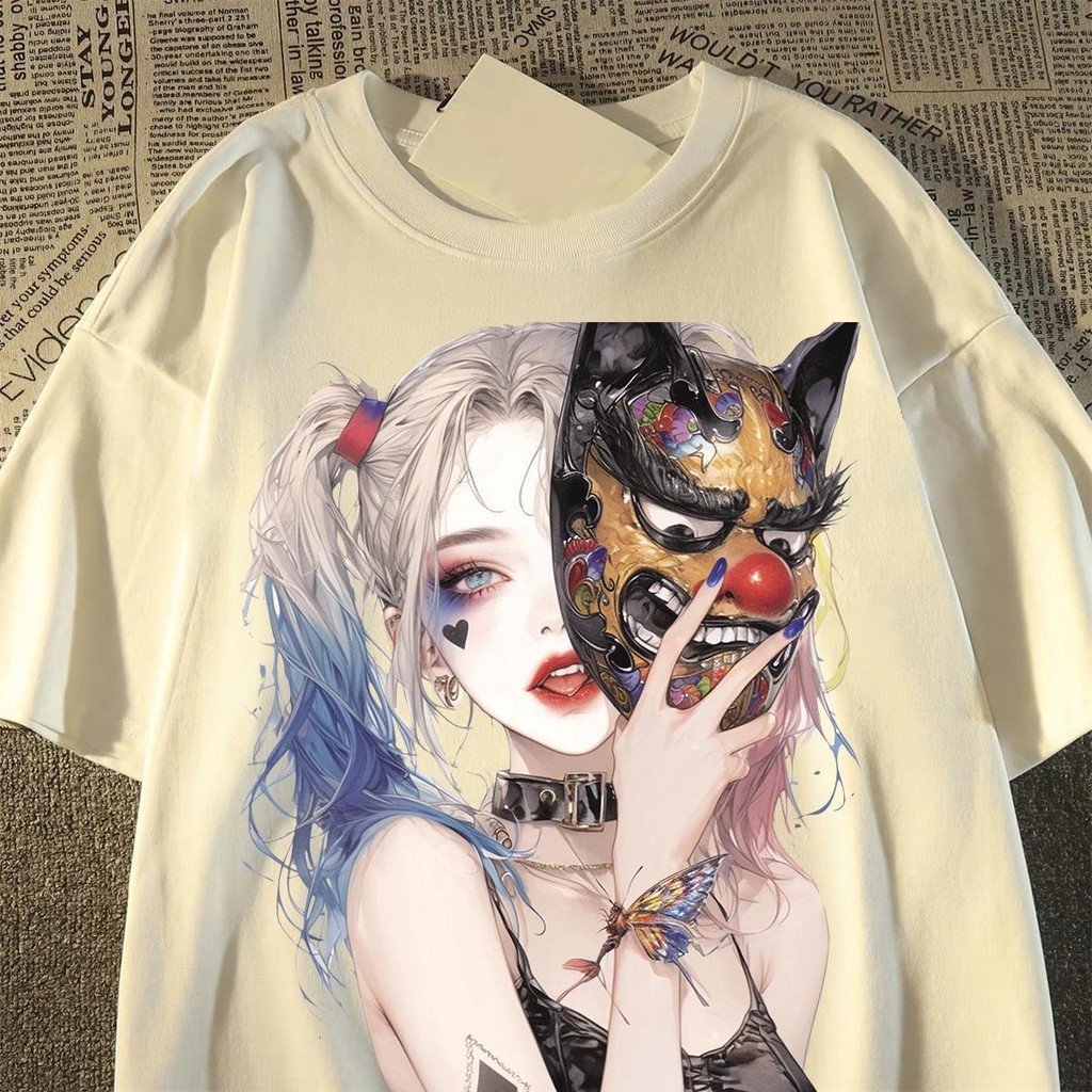 เสื้อยืดโอเวอร์ไซส์ unisex พิมพ์ลาย Harley Quinn ผ้าพรีเมี่ยม คอลูกเรือ. ใส่สบาย