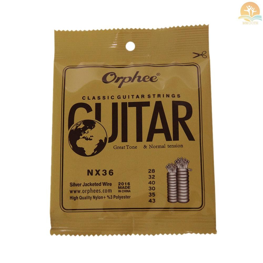 Fast Ship Orphee NX36 ไนลอนคลาสสิกสายกีตาร์ 6 ชิ้นชุดเปลี่ยน (.028-043) ไนลอน Core Silver Jacketed W