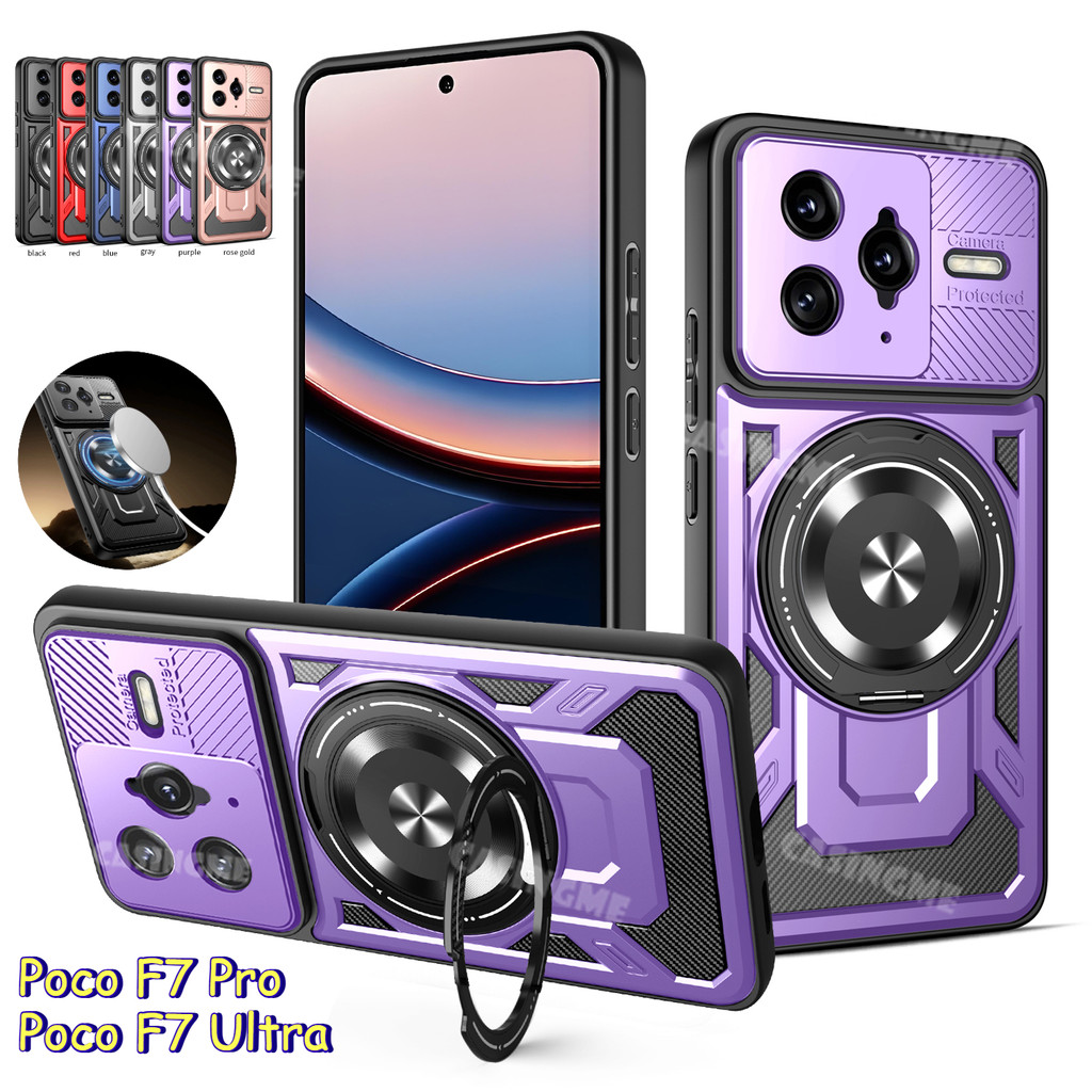 สําหรับ Xiaomi Poco F7 Ultra 5G 2025 Max 360° หมุนแหวนขาตั้งเคสโทรศัพท์แม่เหล็กสําหรับ Poco F7 Pro 5G Poco F7 Ultra 5G Poco F7Pro F7Ultra F7Pro UltraLens Protector เกราะฝาครอบปลอก