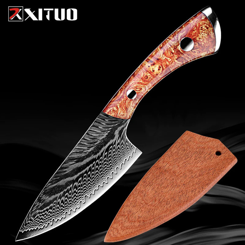 Damascus Utility Knife Fillet Knife Japanese Damascus Steel Razor Sharp Kitchen Chef Knife for Fish 
