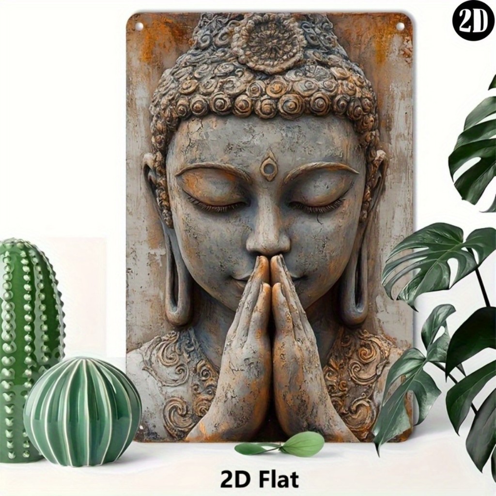 ChangOcean Vintage-Style 8x12 นิ้วอลูมิเนียม Buddha Wall Art - ดีไซน์ใบไม้สีทอง เหมาะสําหรับตกแต่งบ้านและสวน