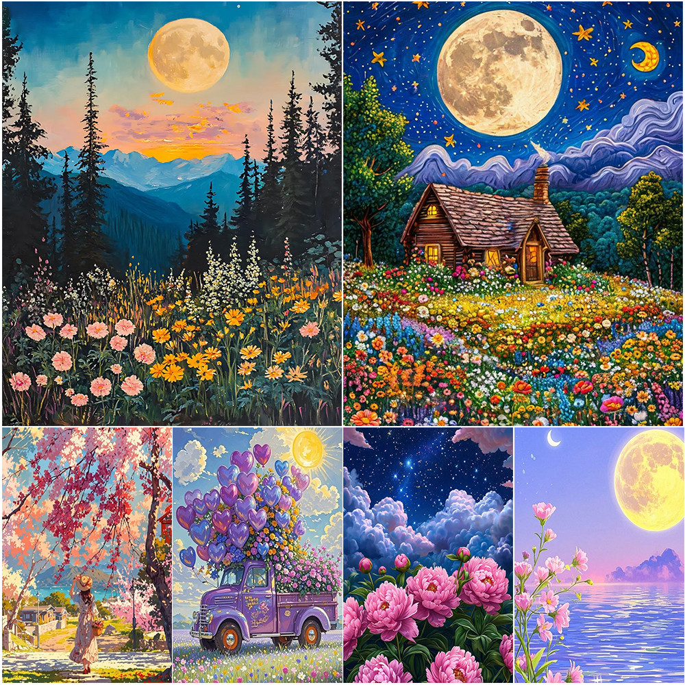 ระบายสีตามตัวเลข พร้อมกรอบ ตกแต่งบ้าน ภูมิทัศน์ ภาพวาดผ้าใบตามหมายเลข สีอะครีลิค ศิลปะผนัง