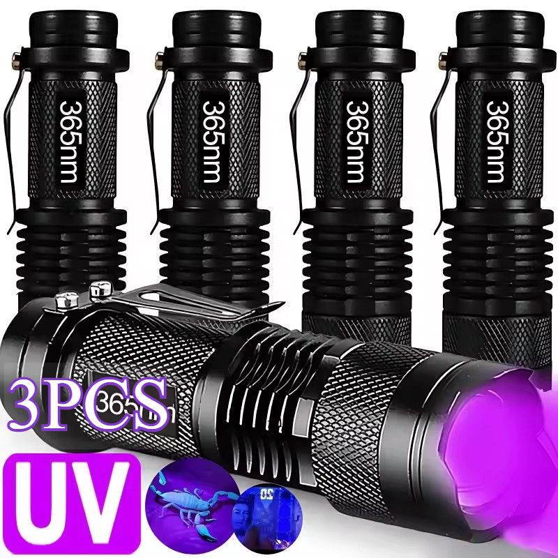 ไฟฉาย LED อลูมิเนียม UV 1/2/3 ชิ้น 5W 395nm | แบล็คไลท์แบบพกพา 91 มม. สําหรับงานตรวจจับ, 1xAA Batter