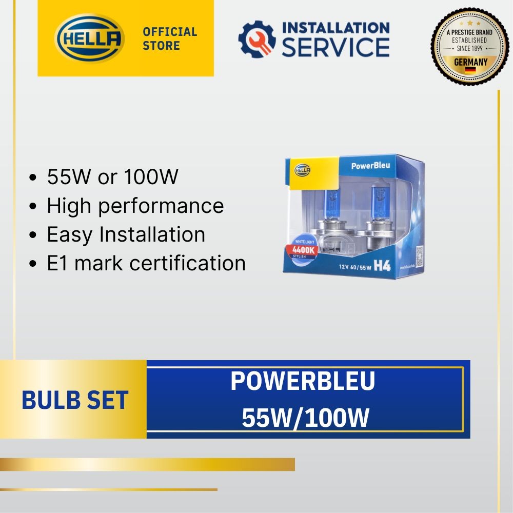 HELLA Powerbleu อัพเกรดหลอดไฟ 4400K & 5000K วัตต์สูง 80W/100W สําหรับ H1 H3 H4 HB3 HB4 H7 H11