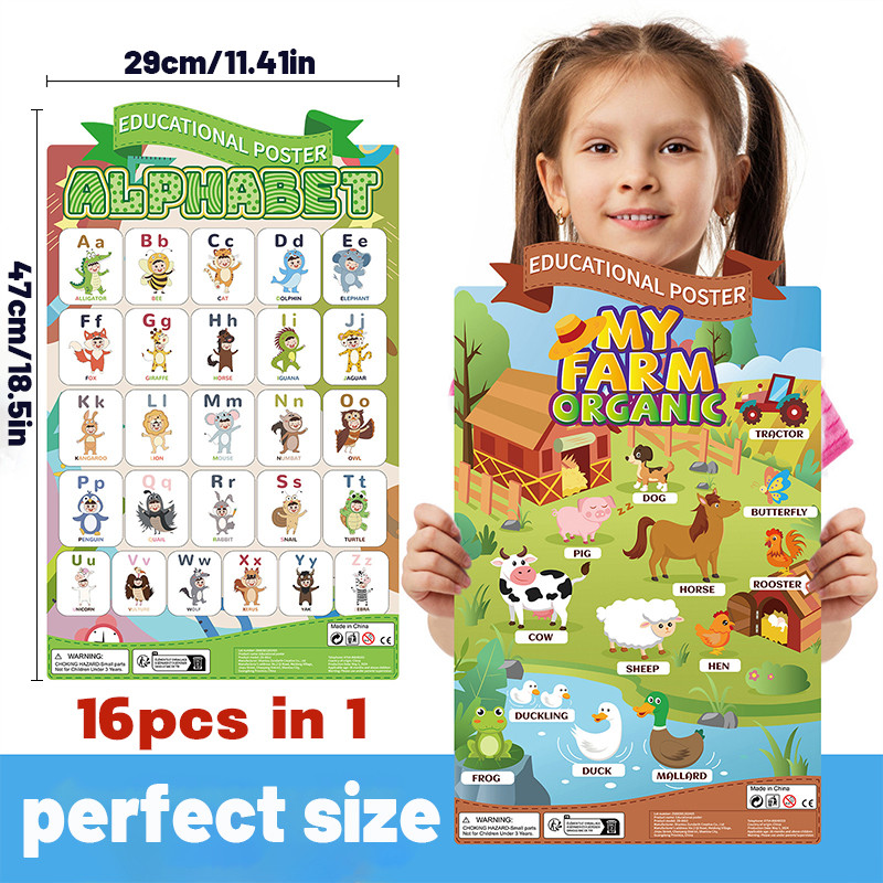 GeeToy 【รุ่นใหม่】สติกเกอร์ติดผนังการศึกษาชุด 16 ชิ้น รวมแผนภูมิการเรียนรู้ ตัวอักษรอังกฤษ ตัวเลข ของเล่นการศึกษาสำหรับเด็ก ราคา ถูกที่สุด ดีลบีเคเค แกลเลอรีภาพที่ 6