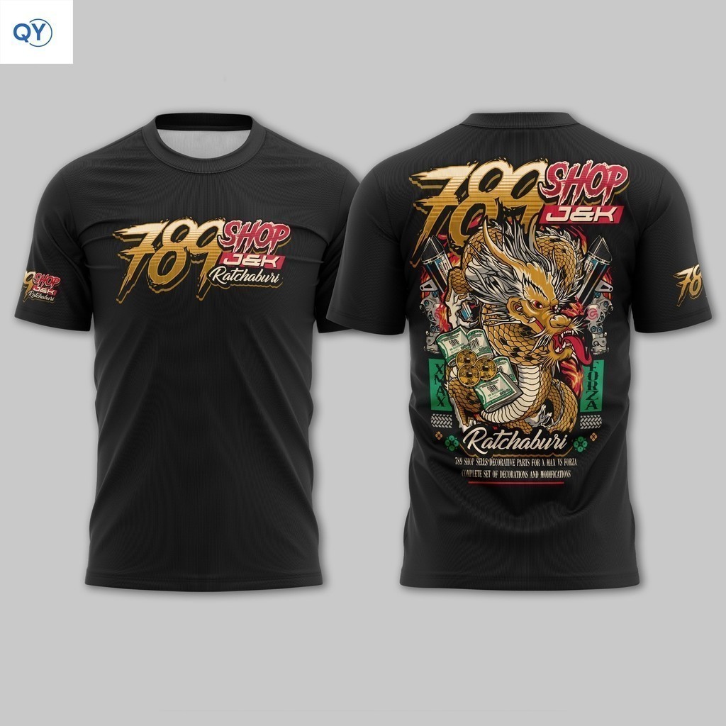 ราชบุรี 789shop X MAX VS FORZA เสื้อยืดคอกลมพิมพ์ลายผ้าฝ้ายมังกรทอง