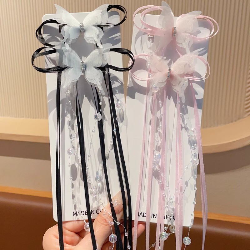 เด็กเด็กเจ้าหญิงสาวพู่ผีเสื้อริบบิ้นโบว์กิ๊บเครื่องประดับผมโบว์