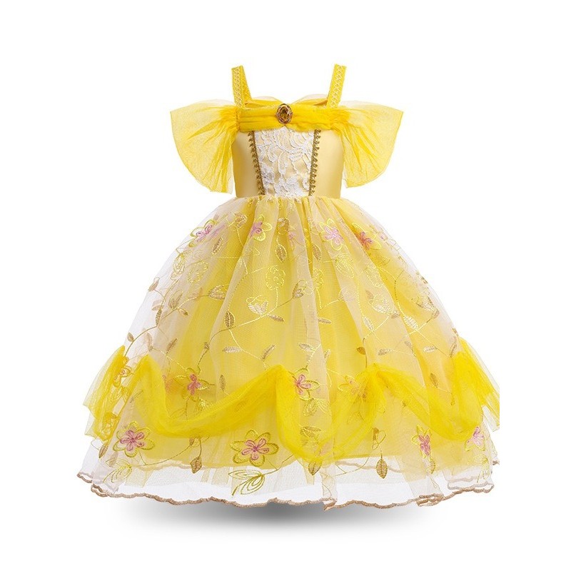 [FIRE] ชุดเจ้าหญิงสําหรับเด็กผู้หญิง Bella ชุดเดรสปาร์ตี้สีเหลือง Beauty and the Beast Halloween