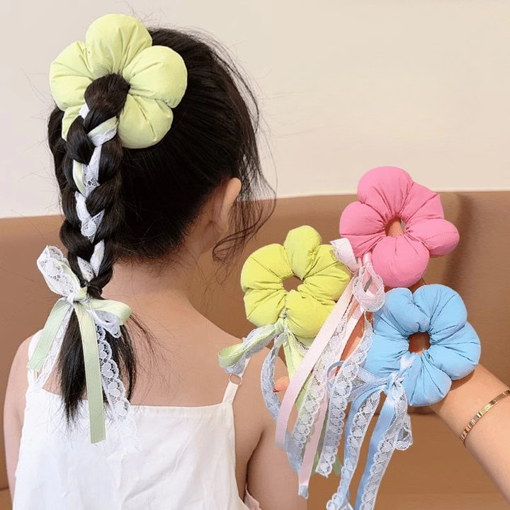 เด็กยางรัดดอกไม้ Scrunchy แหวนผมสาว Streamer ถักผมหัวเชือกอุปกรณ์เสริมผม