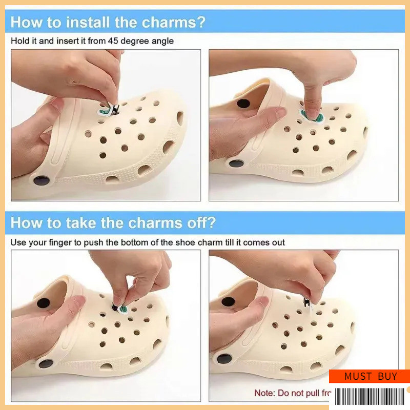 Jibbitz Crocs จี้ตกแต่งรองเท้า ชุดอุปกรณ์ตกแต่งโลหะ | ตัวต่อลายสากล Clogs & Sandal พื้นผิวมันวาว