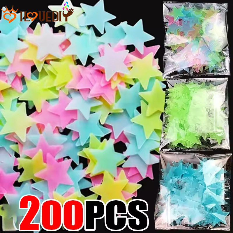 [HGB]50-200 ชิ้นสติ๊กเกอร์ติดดาวเรืองแสงสําหรับผนัง/เพดาน | Night Glow Nursery Decor, สติ๊กเกอร์ DIY แบบใช้ซ้ําได้ (รูปทรงแมว/หมี) - วัสดุปลอดสารพิษและกันฝุ่น