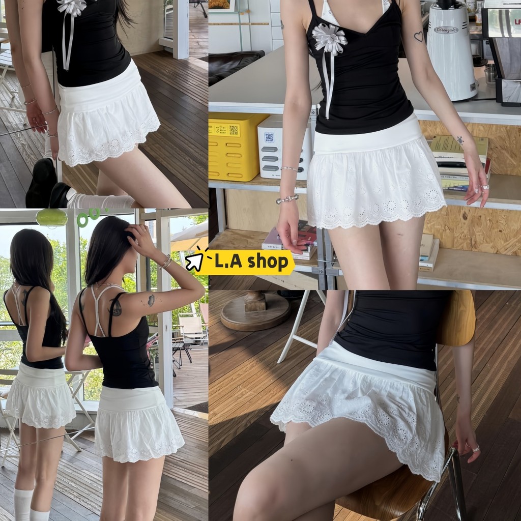 L.A Shop★สไตล์ใหม่★​พร้อมส่ง กระโปรงเอวสูง ทรงสั้น น่ารักมาก แต่งขอบลูกไม้ "FY2775"