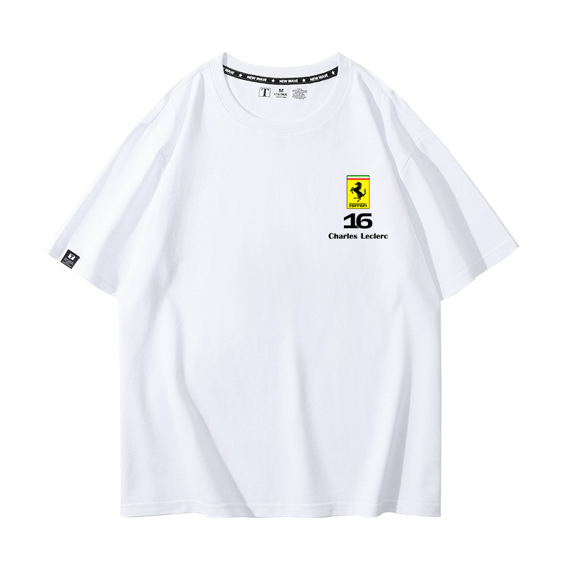 F1 Ferrari Fleet Rider เสื้อยืด 16 Leclair 44 Hamilton รถพัดลมแขนสั้นที่กําหนดเองชุดแข่งฤดูร้อนผ้าฝ้