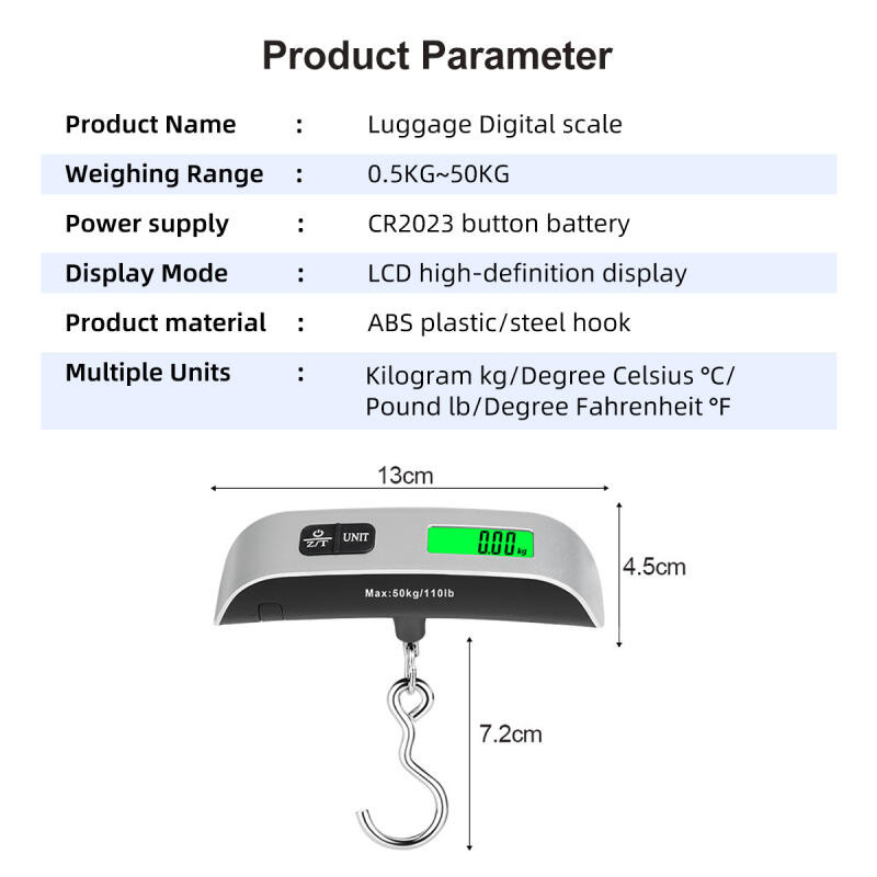 เครื่องชั่งแบบพกพา จอแสดงผลดิจิตอล LCD 110lb/50kg กระเป๋าเดินทางอิเล็กทรอนิกส์แขวนกระเป๋าเดินทางกระเป๋าเดินทางชั่งน้ําหนัก Baggage Bag น้ําหนัก ราคา ถูกที่สุด ดีลบีเคเค แกลเลอรีภาพที่ 9