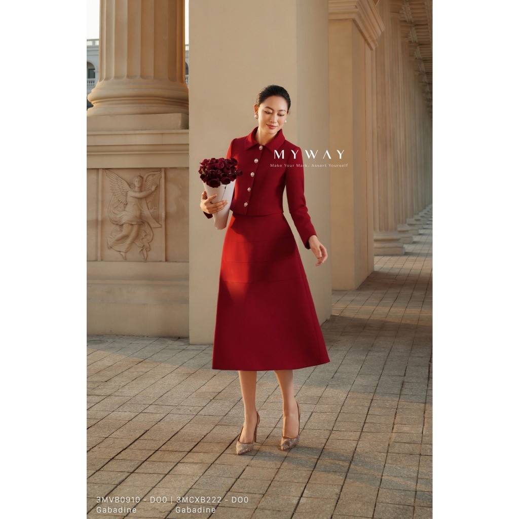 MY WAY ชุดเสื้อกั๊กผู้หญิงพร้อมกระโปรงบานคอปกเยอรมันหรูหราสั้นเอว 3MVB0910 - 3MCXB222 DO0