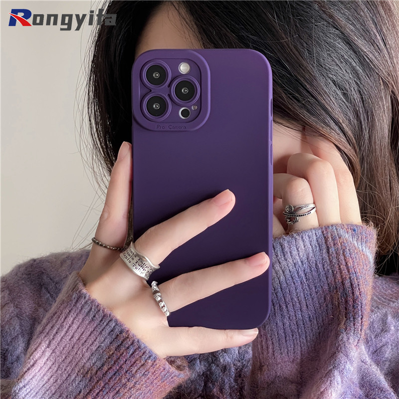 SAMSUNG สีม่วงแข็งสําหรับSamsung Galaxy A34 A54 A04E M04 F04 A14 A73 A72 A71 A70 A70s A53 A52 A52s A51 M40s 5G 4G Simpleหรูหราปกหลังกันกระแทก