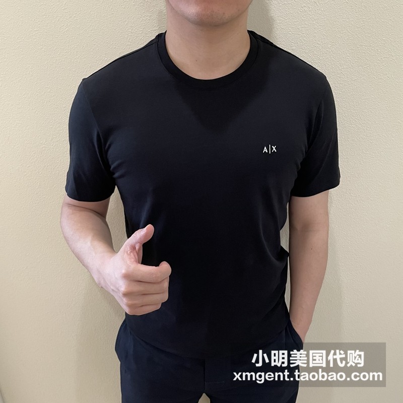 American Armani Exchange Armani AX Mens Casual Fashion Solid Color Thin Bottoming Shirt เสื้อยืดแขนสั้น - รูปที่ 7