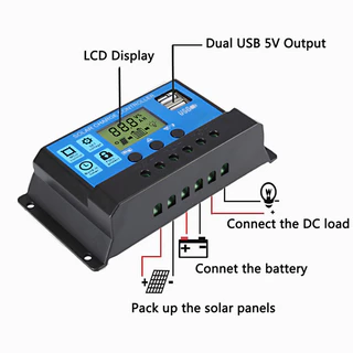 PWM10-30A/60Aโซล่าชาร์จเจอร์12V/24Vคอนโทรลเลอร์ชาร์จพลังงานแสงอาทิตย์แสดงเครื่องชาร์จแผงโซลาร์เซลล์แบบ USB คู่โซล่าชาร์จ