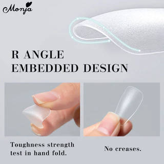 Monja 100 ชิ้น/กล่องเล็บปลอม Matte PVC กดบนเล็บ คลุมทั้งหมดเล็บปลอมเคล็ดลับขยาย almond coffin nails