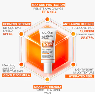 ครีมกันแดด SPF90+PA+++Long-Lasting Moisturizing กันน้ํา Sweatproof Non-Greasy 50g