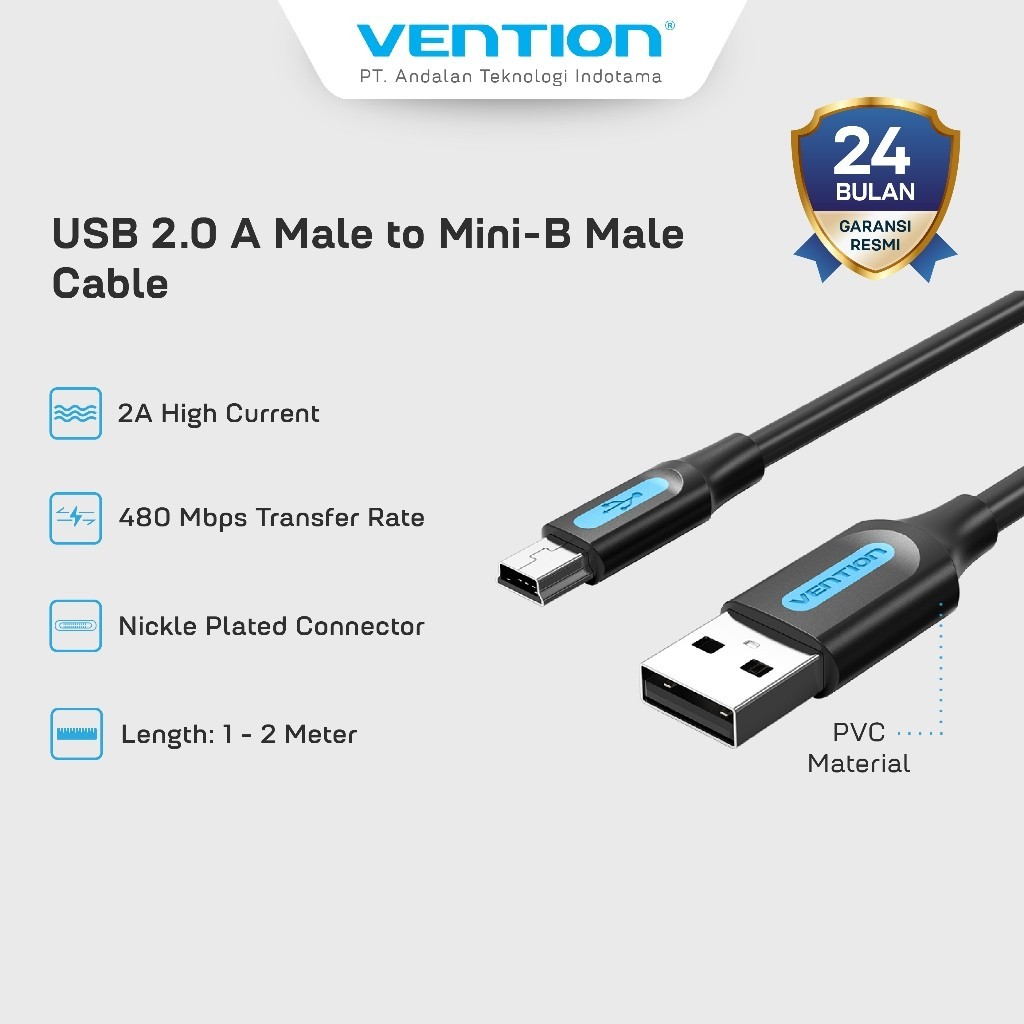 Vention USB 2.0 A to Type B Data Cable สําหรับ 2A 480Mbps Flex & Durable Hard Drive 25CM 50CM 1M 1.5