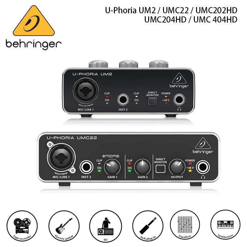 Behringer U-Phoria UM2 / UMC22 / UMC202HD / UMC204HD / UMC 404HD อินเทอร์เฟซเสียง USB Pre เครื่องขยา