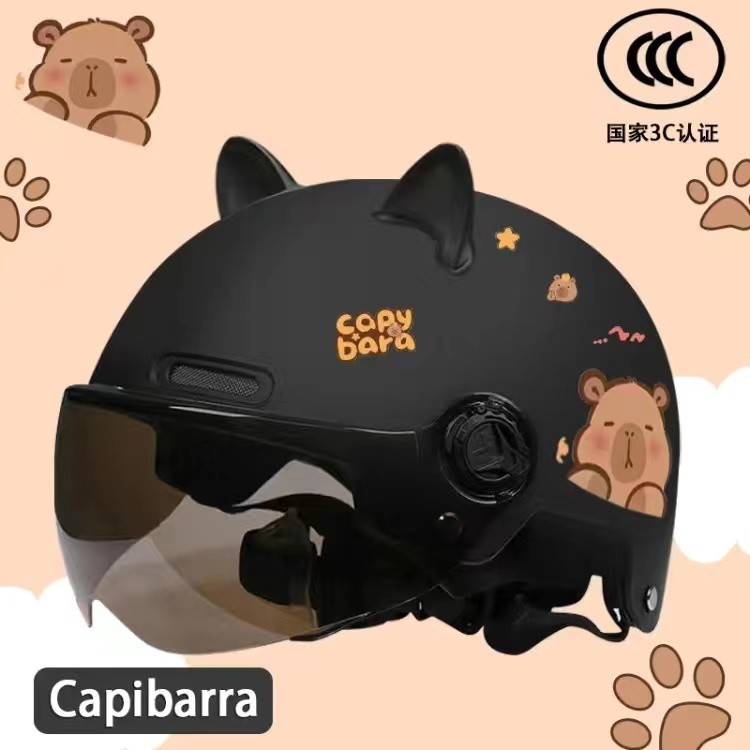 หมวกกันน็อคเด็กลาย Capybara น่ารัก มีหู ชิลด์กันแดด ใส่สบาย ระบายอากาศดี ขี่มอเตอร์ไซค์ได้