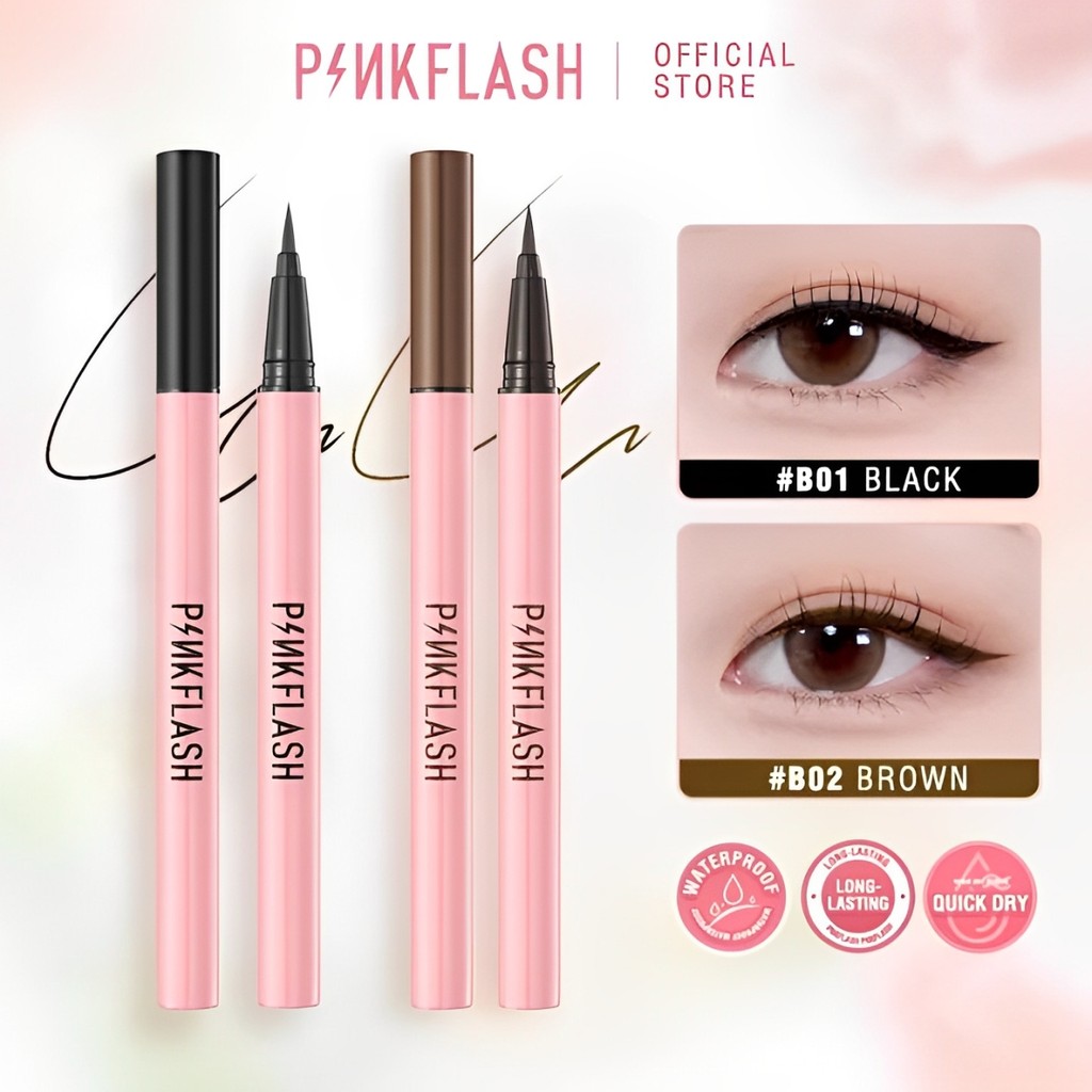 PINKFLASH อายไลเนอร์เม็ดสีสม่ำเสมอ ติดทนนาน แห้งเร็ว กันน้ำ กันเหงื่อ เหมาะสำหรับผู้เริ่มต้น