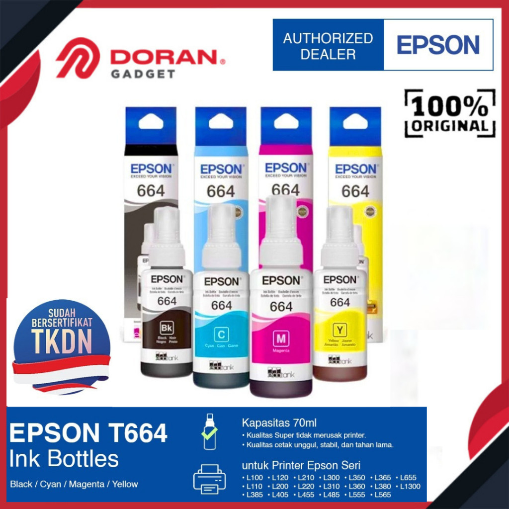 Epson T664 Ink T6641 หมึกเติม สีดํา - Tri Color Netto 70ml - ของแท้