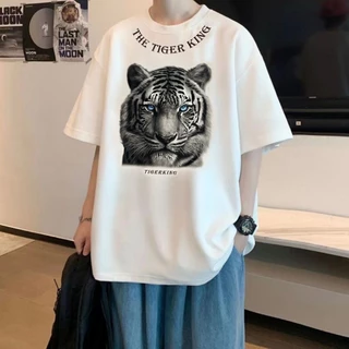 เสื้อยืดผู้ชายเท่ๆ เสื้อยืดคอกลม-แขนสั้น สกรีนลายเสือสุดเท่ เสื้อยืดสตรีทแฟชั่นเมกาสุดฮิต โอเวอร์ไซส์คนอ้วน ไซส์ใหญ่
