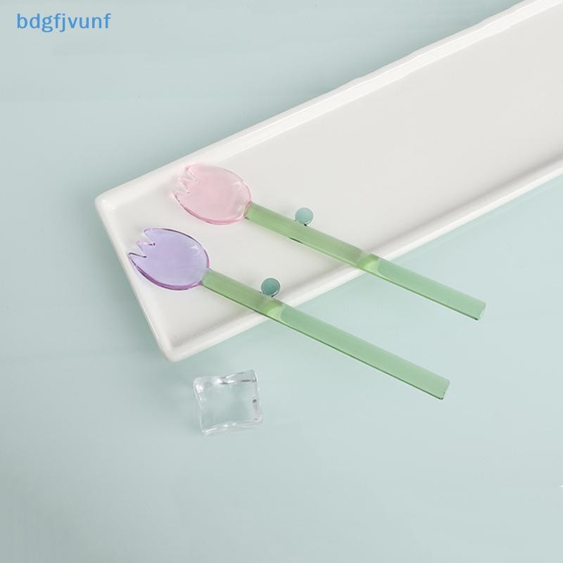 BDGF ด้ามยาวช้อนแก้วสร้างสรรค์แก้วใสช้อนขนมรูปดอกไม้สีกาแฟกวนช้อนติดบาร์ ไทย - รูปที่ 5