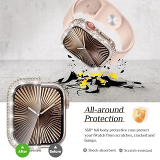 Bling แก้ว + ฝาครอบเพชร PC กันชน + หน้าจอสําหรับ Apple Watch 45 มม.44/40 41 มม.Iwatch Series 10 46 มม.42/9 8 7 5 6