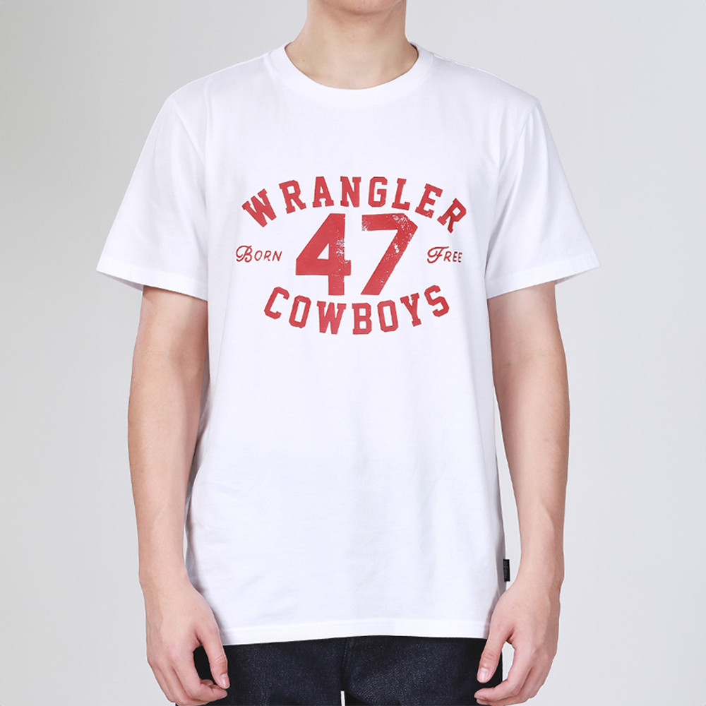 S-5XL WRANGLER เสื้อยืดแขนสั้นผู้ชาย รุ่น T-shirt สีขาว เสื้อยืดแขนสั้นผู้ชาย