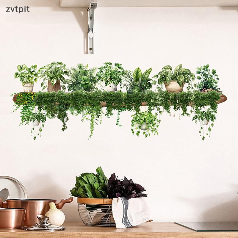 Zvtpit สีเขียว Dill ใบแขวนตะกร้าสติ๊กเกอร์ติดผนังห้องนอนห้องนั่งเล่น Wall Beautification พืชสีเขียว Decor Courtyard Wall Decals TH