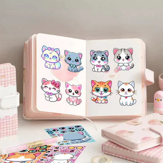 8ชิ้นแมวใบหน้าเปลี่ยนสติกเกอร์เด็ก ทําเอง ตรัสรู้ปริศนาของเล่นสติกเกอร์