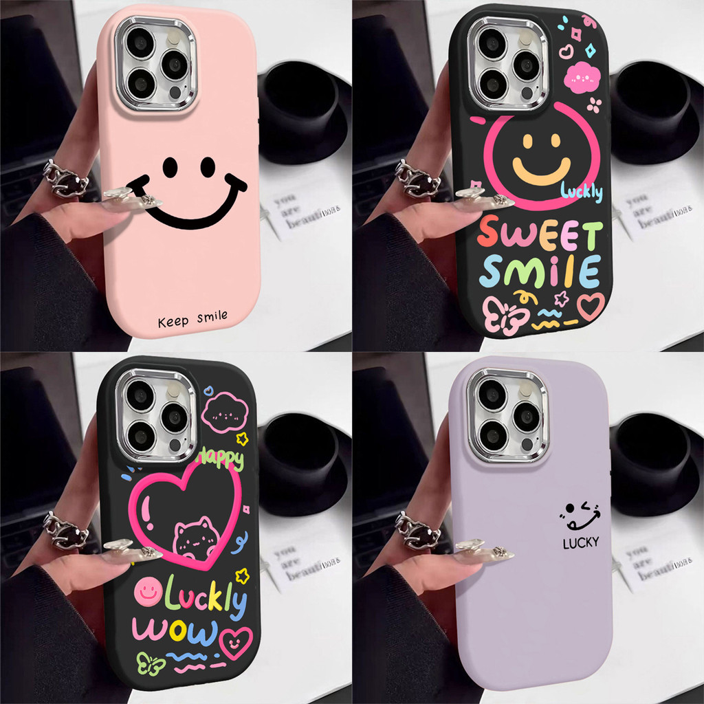 เคสซัมซุง สำหรับ Samsung A05 A05S A15 A55 A35 A06 A16 A54 A24 A14 A12 A25 A34 4G 5G รอยยิ้ม การป้องกันเลนส์โลหะกันกระแทก