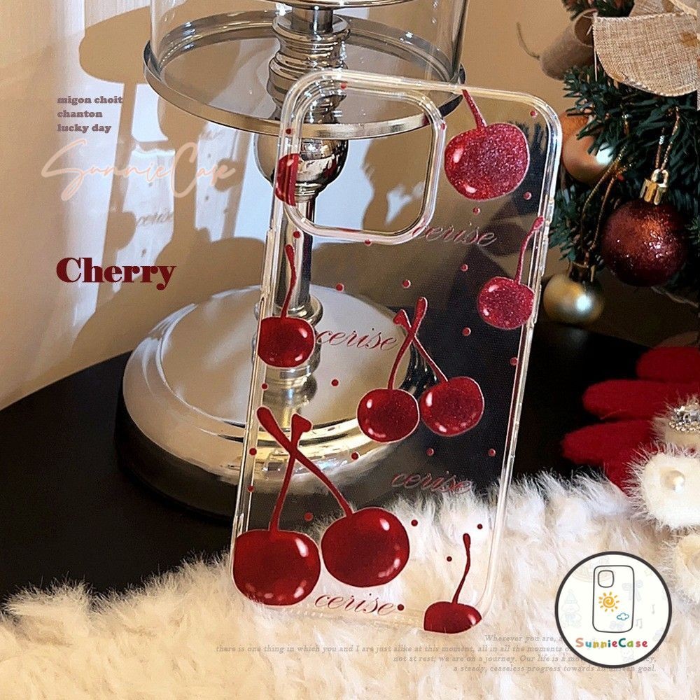 เคสไอโฟน สีแดง เชอร์รี่ เคสคู่ สำหรับ IPhone 13 11 16 15 12 14 Pro Max 7Plus 8Plus XS X XR Max 7 8 Plus SE 2020 TPU เคส