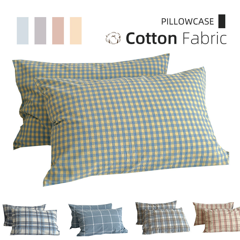 2 ชิ้น ปลอกหมอน 1200เส้นด้าย ผ้าฝ้ายแท้ ลายริ้ว พิมพ์ลาย cotton 100% ลายสก็อต สีเทาอ่อน super soft pillowcase