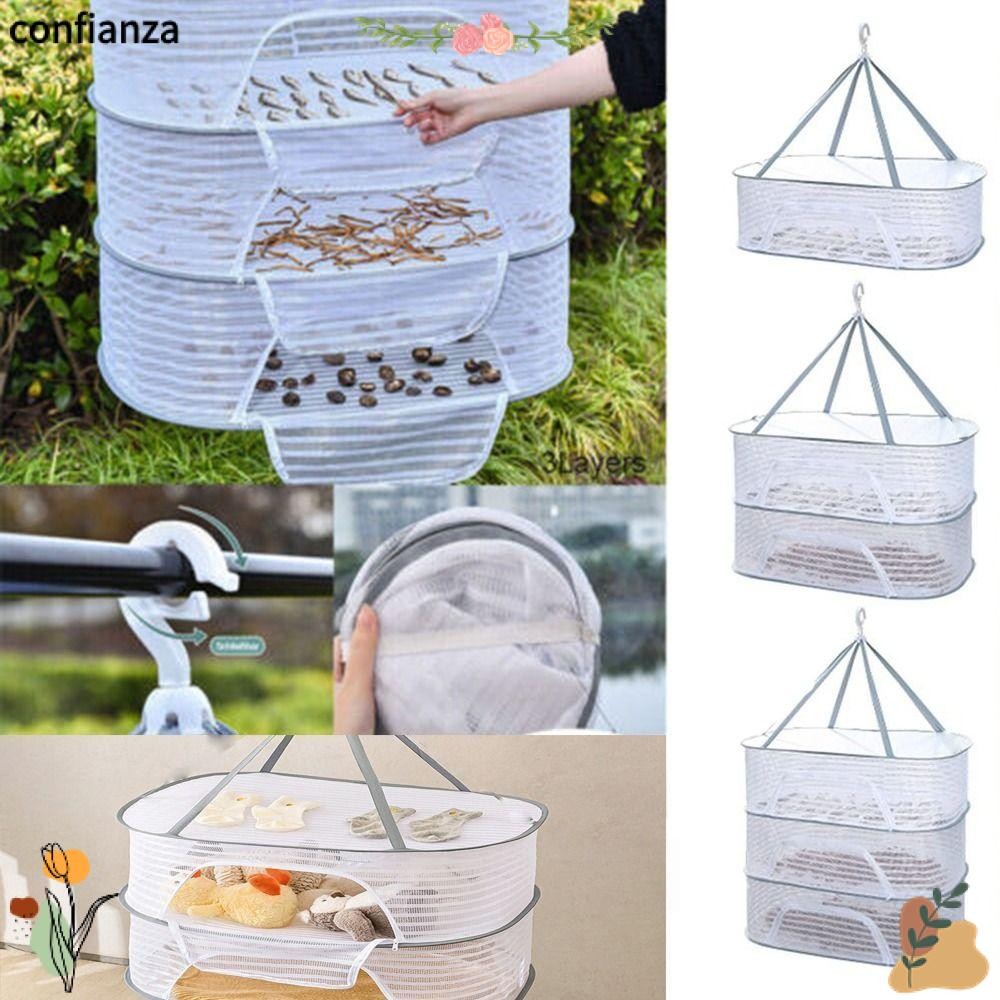 Confianza Herb Dryer Mesh, Storage 1-3 ชั้นอบแห้ง, ดอกไม้ Buds Plants Organizer พับซิปพับเสื้อผ้าแห้งในครัวเรือน