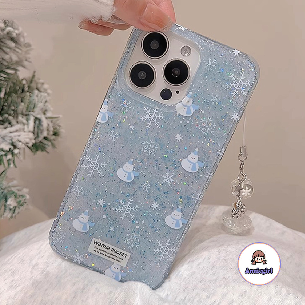 เกาหลีglitter Snowmanเกล็ดหิมะจี้เคสโทรศัพท์สําหรับIPhone 16 14 15 Pro Max 12 13 PromaxใสสกปรกทนAnti-drop Hardฝาครอบโทรศัพท์